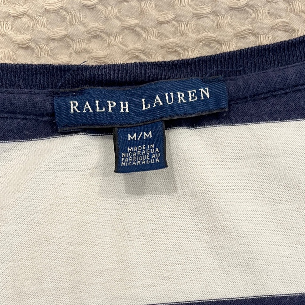 Ralph Lauren Navy and White Striped V-Neck Shirt - Picture 2 of 4